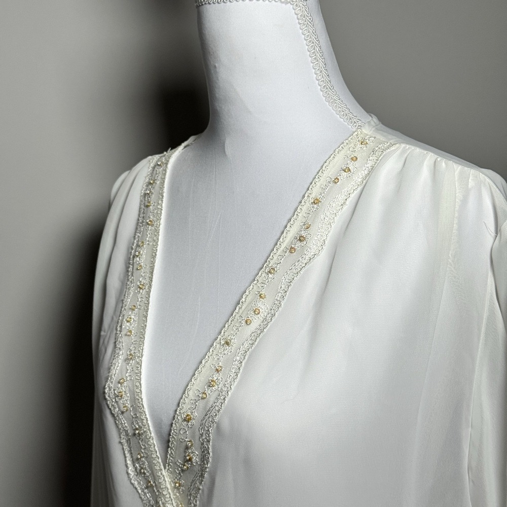 Belle Nuit White‎ Beaded Lace Sheer Long Robe NWT Bridal Romantic Honeymoon M